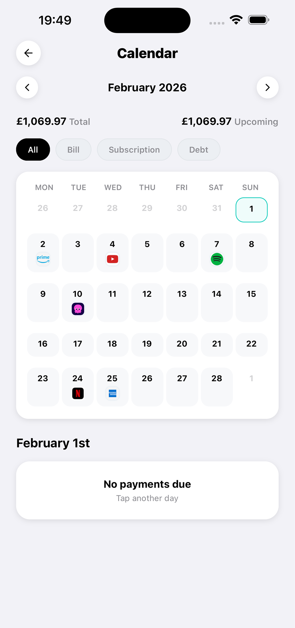 Mori calendar payment screen